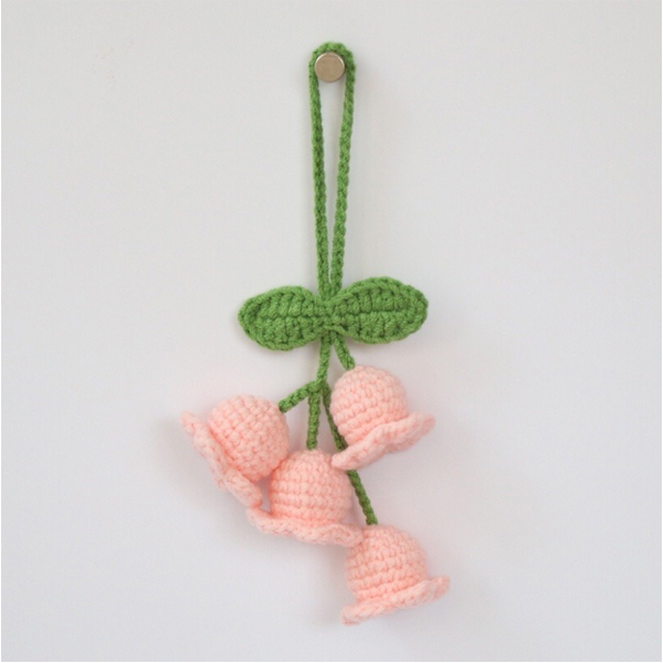 Móc khóa hoa linh lan bằng len - màu hồng
