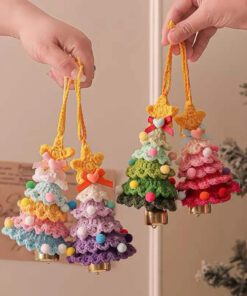 Móc khoá Cây thông Noel treo xe ô tô kèm chuông (nơ đỏ móc len)