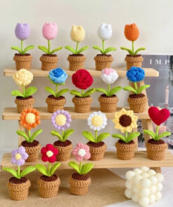 (sẵn) Chậu hoa len mini handmade/hoa hướng dương, cúc, tulip, hoa 5 cánh...
